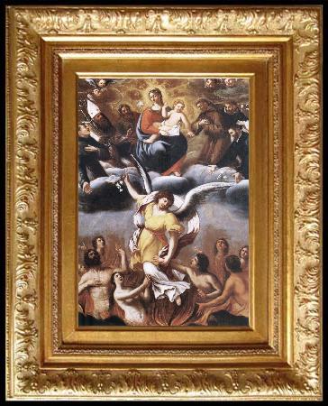 framed  unknow artist An angel frees the souls of the Purgatory despues of the intercesion of the Virgin one Maria and of the holy, Ta3142-1